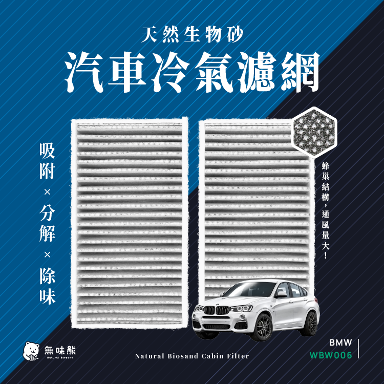 無味熊 生物砂蜂巢式汽車冷氣濾網 寶馬BMW(x3系列 F25、X4系列 F26 適用)