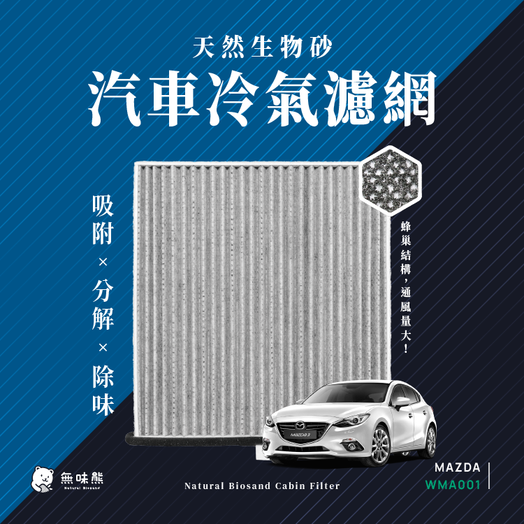 無味熊 生物砂蜂巢式汽車冷氣濾網 馬自達Mazda(MAZDA6、CX5、MAZDA3 適用)