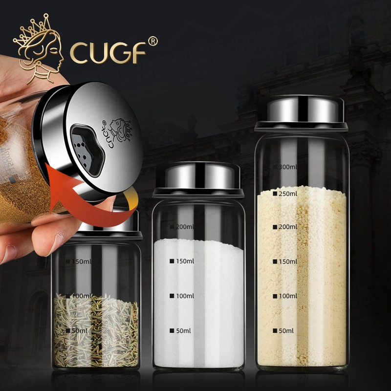 玻璃旋轉調味罐 廚貴妃 CUGF 精準控量 調味瓶 佐料罐 香料罐 胡椒粉罐 灑粉罐(300ml)