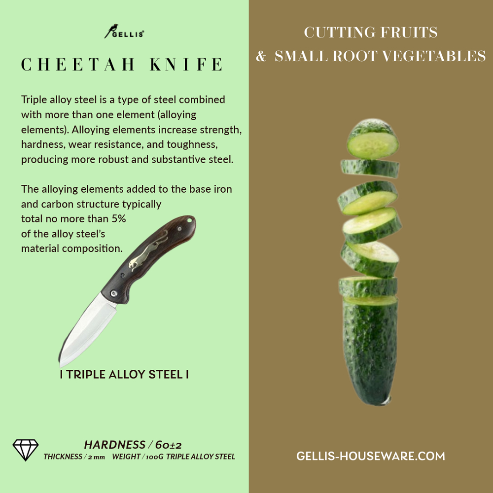 GELLIS 鵲利仕 CHEETAH 斯堪地獵豹款檀木柄頂級三合鋼鋼切肉刀水果刀OUTDOORS戶外登山野營刀折刀