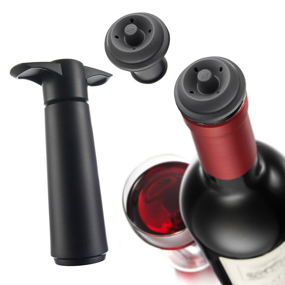 VACU VIN 荷蘭 抽真空器+酒瓶塞2入(黑) / 紅酒塞 真空瓶塞 保鮮瓶塞 葡萄酒塞