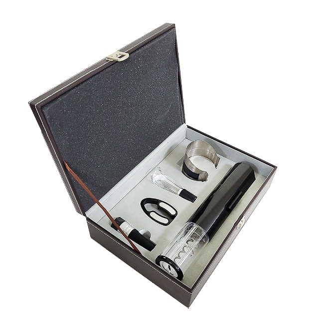 紅酒電動開瓶器皮盒5件精品組
