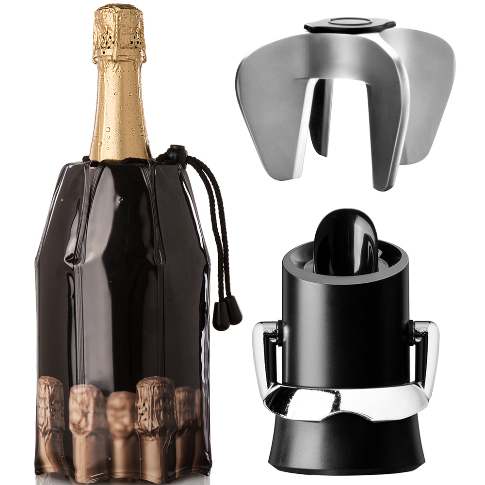 VACU VIN 荷蘭 束口軟冰桶+香檳開酒注酒組 / 氣泡酒 開酒器 開瓶器 瓶塞 酒塞 冰酒桶