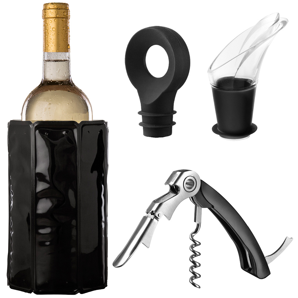 VACU VIN 荷蘭 軟冰桶+開酒注酒瓶塞組(黑) / 開酒器 開瓶器 瓶塞 酒塞 鋁箔刀 冰酒桶