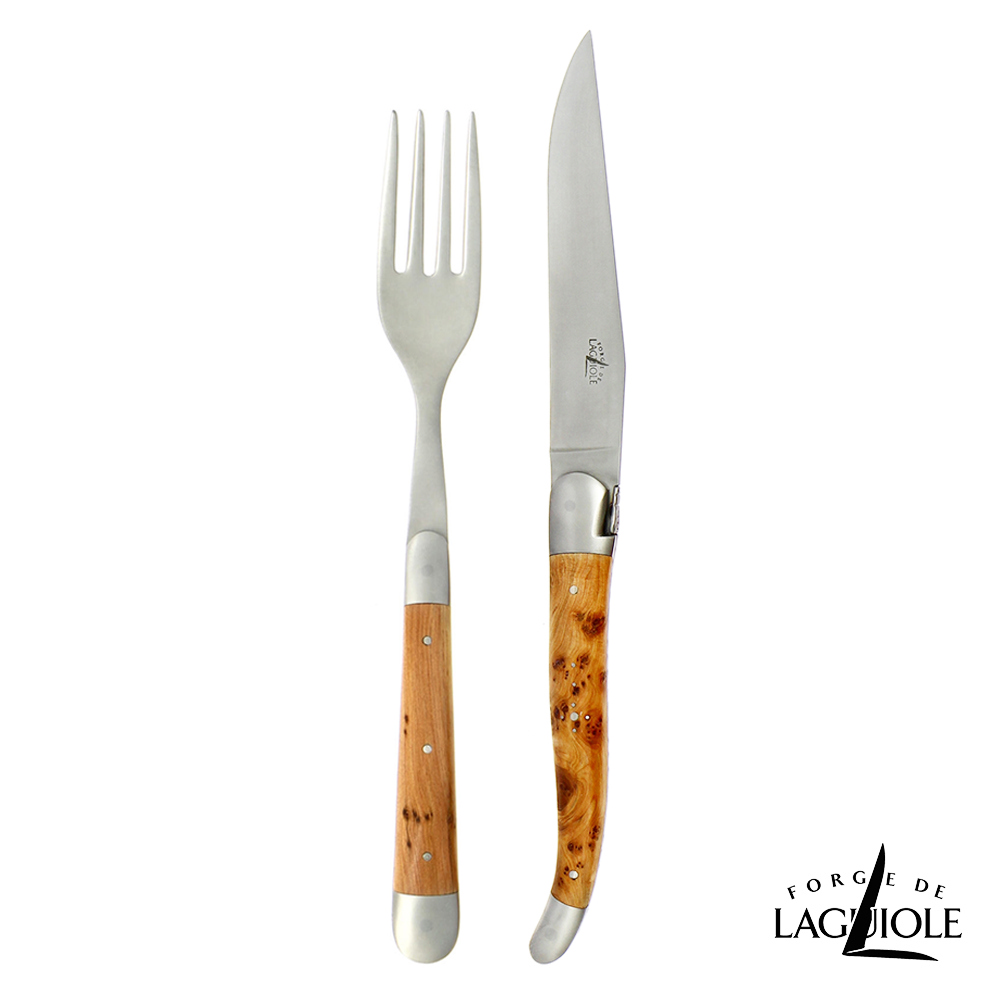 Forge de Laguiole 頂級手工杜松木牛排刀叉禮盒組-霧面