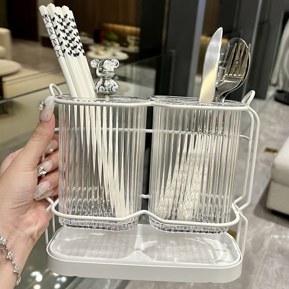OMG 雙筒分格瀝水餐具架 筷子瀝水筒 廚具刀具收納架(筷架 刀架 餐具架 餐具收納 廚房置物) - PChome 24h購物