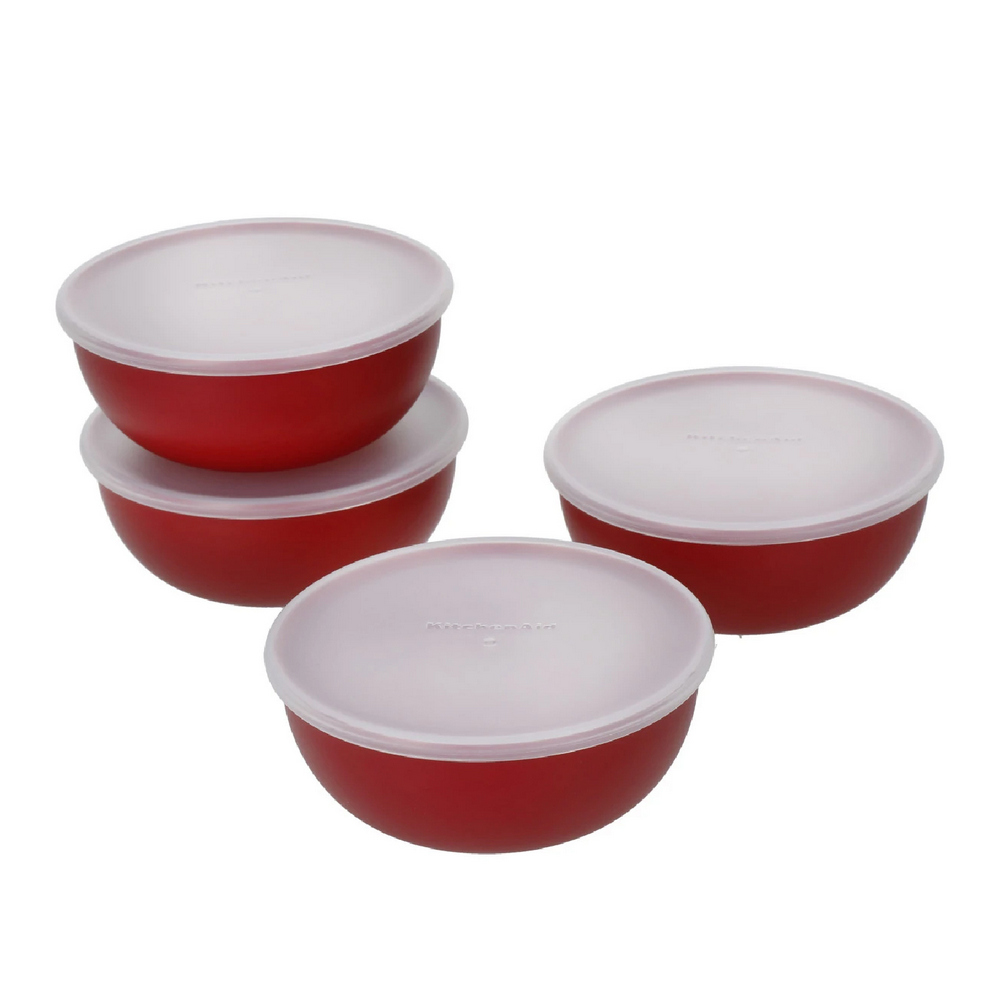 KitchenAid 美國 附蓋備料碗4入(櫻桃紅) / 調味碗 醬料碗 調理皿 可機洗 洗碗機可洗