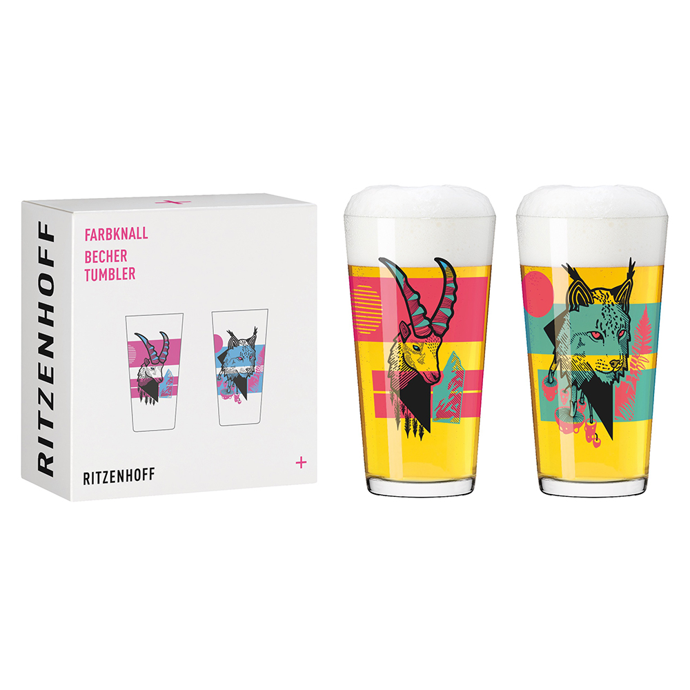 RITZENHOFF PopOf Color/時尚圖騰啤酒(多功能)對杯-山貓與羚羊