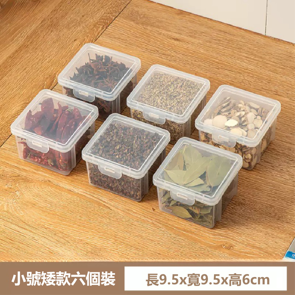 Dagebeno 荷生活 PP材質透明可疊加防潮防塵分裝盒 調味料義大利麵藥材保鮮盒-小號矮款6入
