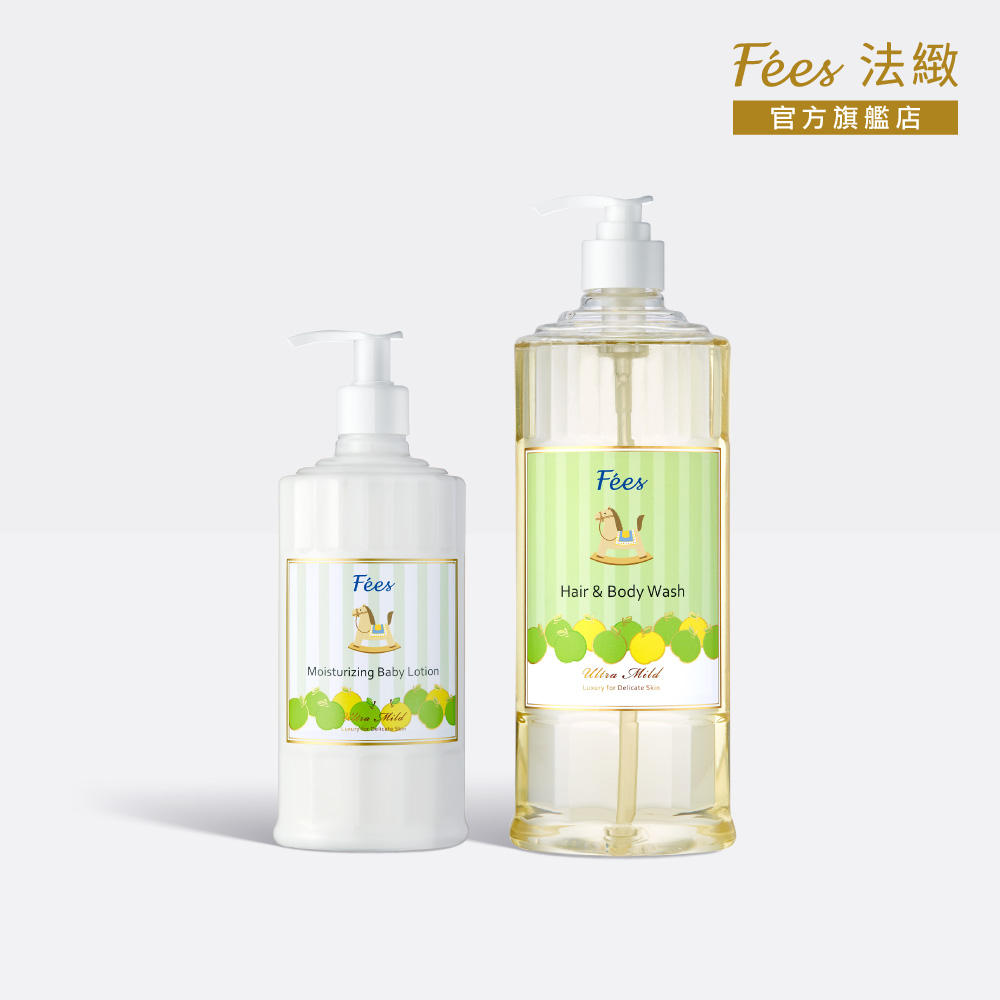 Fees 法緻 嬰兒洗髮沐浴精600ml+嬰兒滋潤保濕乳液300ml(蘋果)