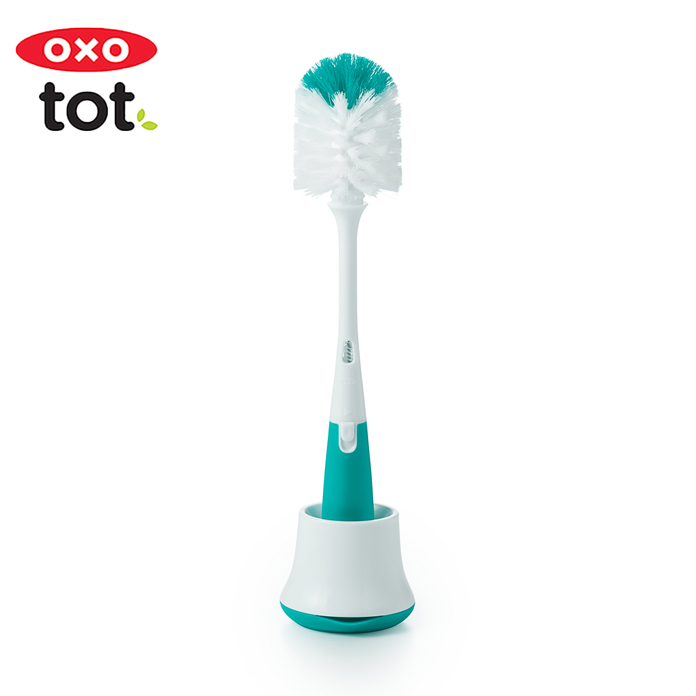 OXO tot  瓶罐清潔兩用刷(附底座)-靚藍綠