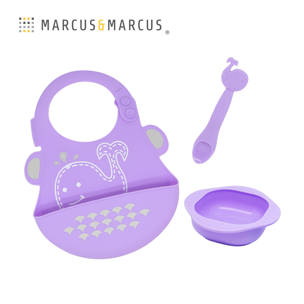 MARCUS & MARCUS MARCUSMARCUS 動物樂園餵食禮盒組-鯨魚(紫)鮮明可愛造型讓寶貝用餐時擁有快樂好心情