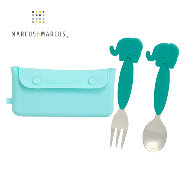 MARCUS & MARCUS MARCUSMARCUS 兒童餐袋+不鏽鋼叉匙組-湖水綠親子旅行也可以很環保很美好