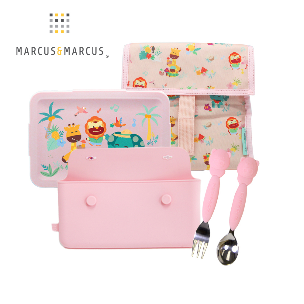 MARCUS & MARCUS 輕巧餐盒保溫袋餐具5入組(餐盒+餐袋+輕巧外出餐具組)-粉