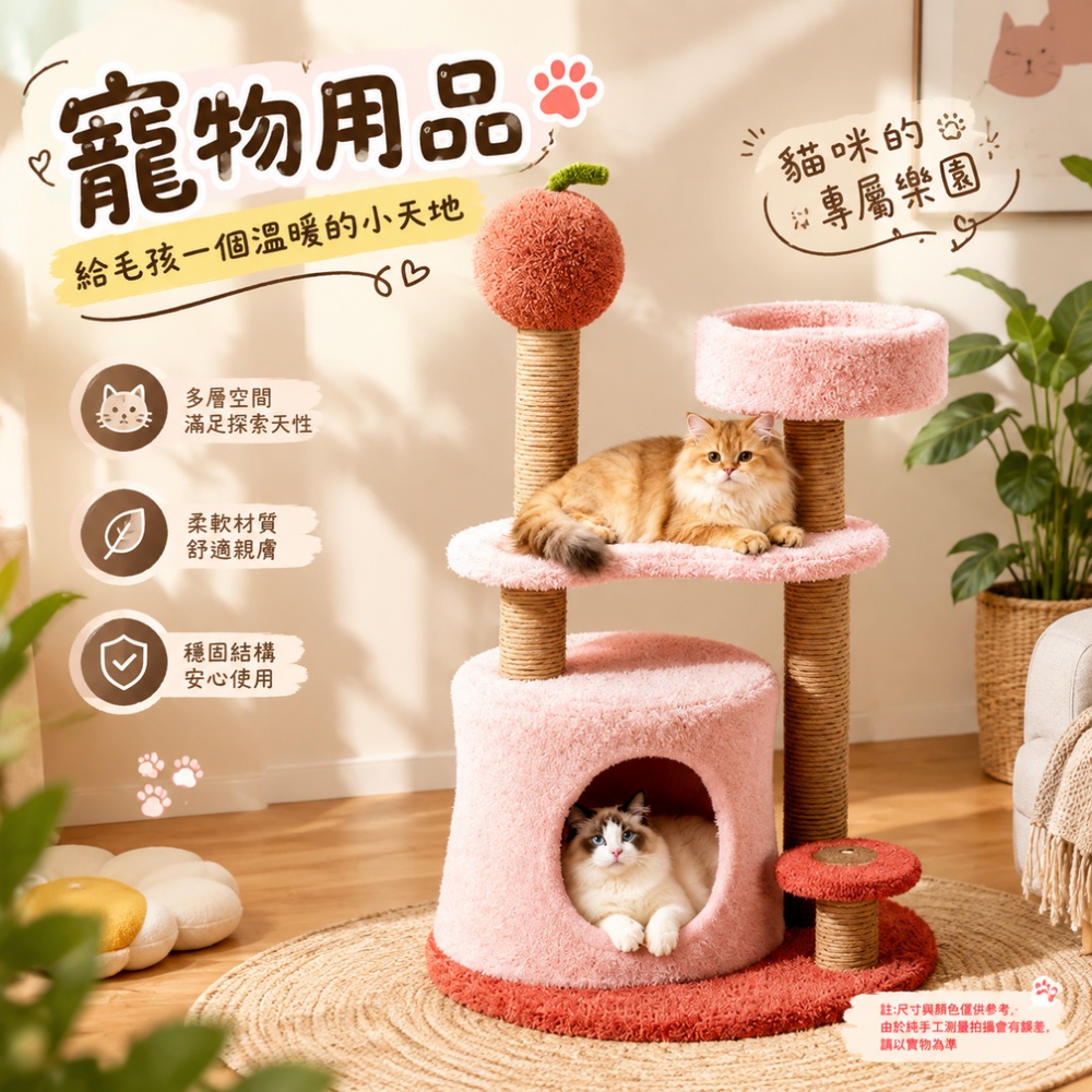 【佳美多】貓爬架 貓跳台 貓樹 貓窩 貓抓柱 小型貓爬架 多功能一體 劍麻抓柱 軟絨貓窩 穩固底座