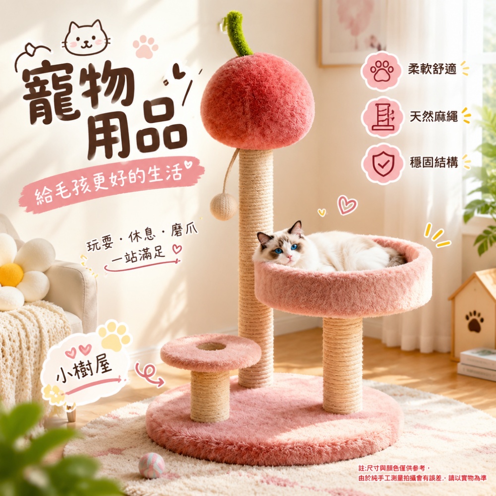 【佳美多】貓樹 貓爬架 貓跳台 貓窩 貓抓柱 65 公分高度 圓形舒適貓窩 劍麻抓柱 室內貓架