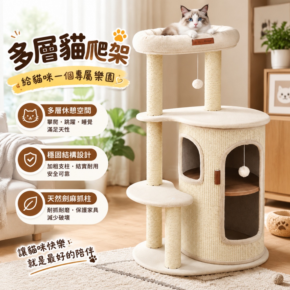 【芸白】貓跳台 多層貓爬架 劍麻貓樹 圓筒洞穴貓窩 貓咪休憩塔 一體式貓樹 劍麻貓抓柱 帶窩貓爬架