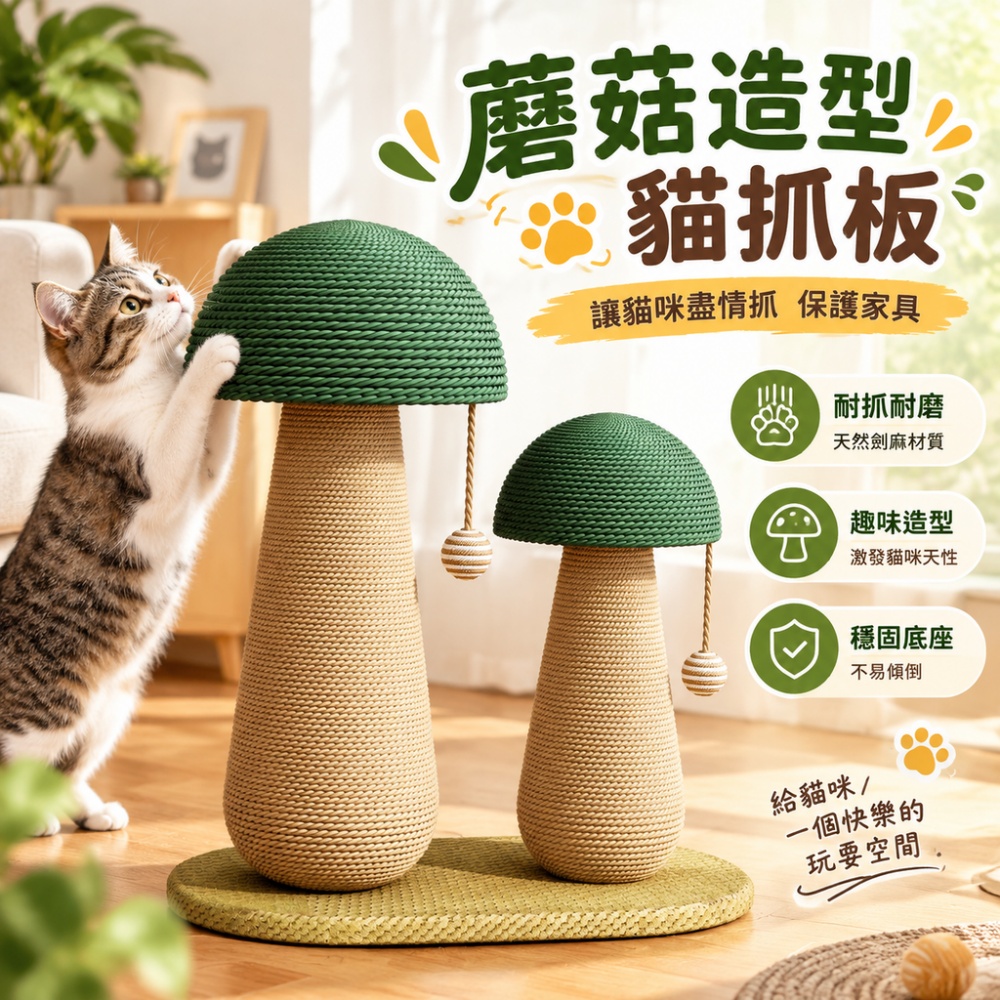 【芸白】貓抓板 雙蘑菇貓抓柱 麻繩貓抓柱 組合式貓抓柱 大小蘑菇貓爬架 帶麻球貓抓柱 多貓專用貓抓柱