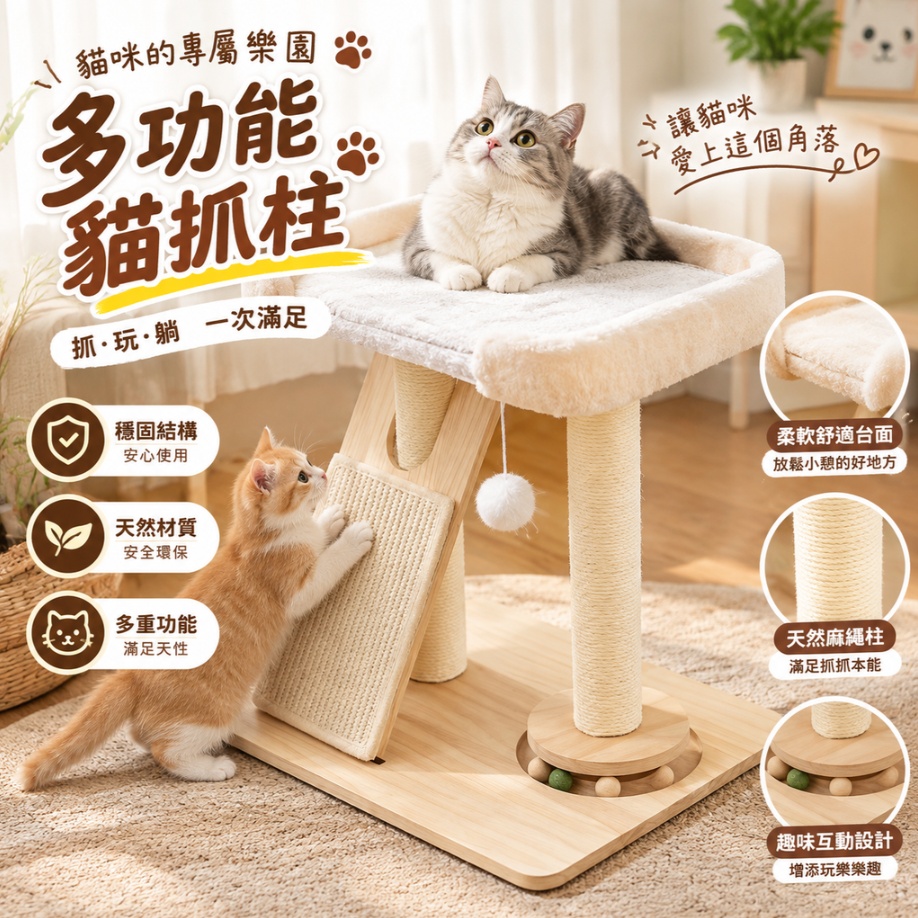 貓抓柱 劍麻貓抓柱 貓爬架 貓抓板 貓咪瞭望臺 貓遊樂盤 斜坡貓抓板 貓磨爪柱 貓跳臺 一體式貓抓架