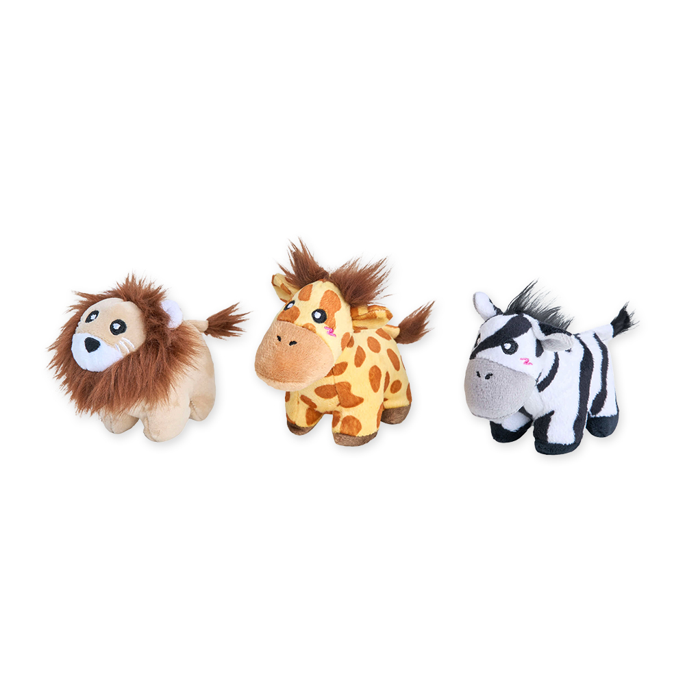 ZippyPaws 毛茸茸夥伴-獅子&長頸鹿&斑馬 狗狗玩具 寵物玩具 有聲玩具 啾啾聲
