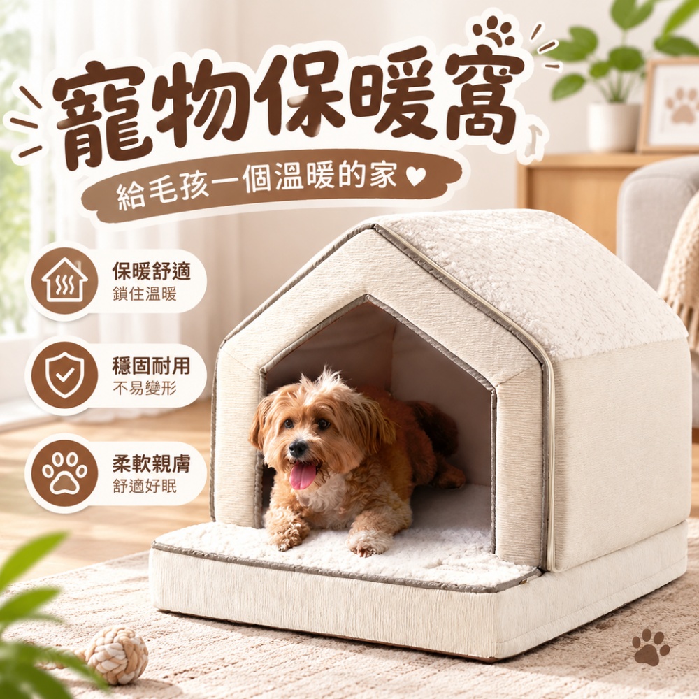 【芸白】屋型寵物窩 寵物保暖窩 狗屋 貓狗通用窩 半封閉寵物窩 室內狗窩 冬季保暖狗窩 可拆洗寵物屋