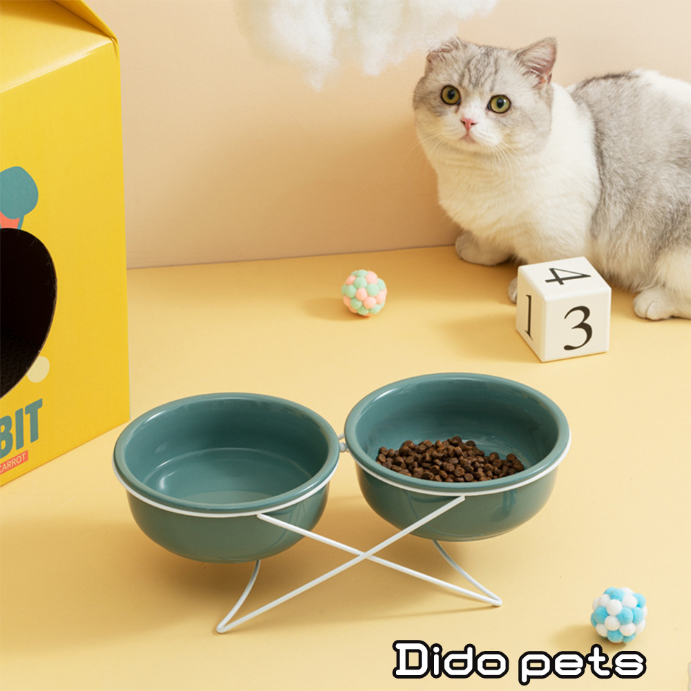 Dido Pets 】小清新 陶瓷寵物碗-雙碗款 (白/淺綠) (PT072)
