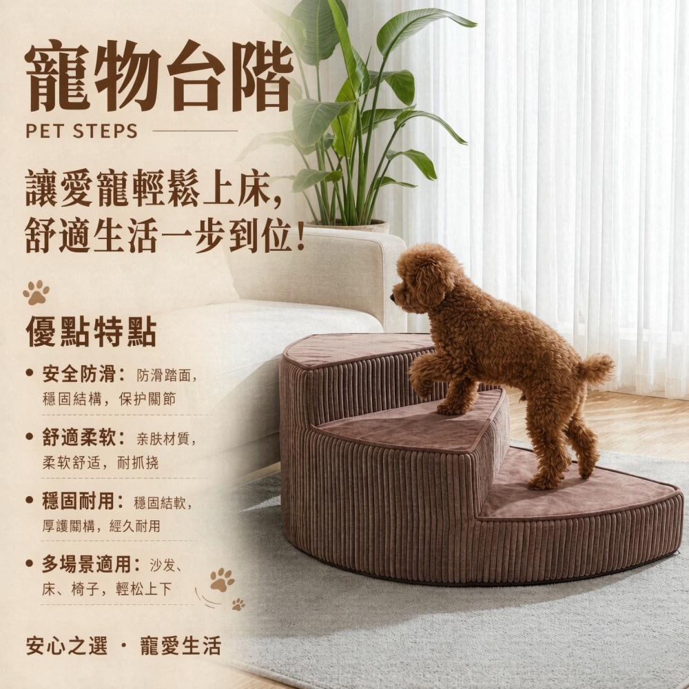 【悅購】寵物樓梯 寵物臺階 狗狗爬梯階梯 旋轉樓梯 海綿爬梯 小型犬上沙發 防滑可拆洗 三階(R48H33cm)