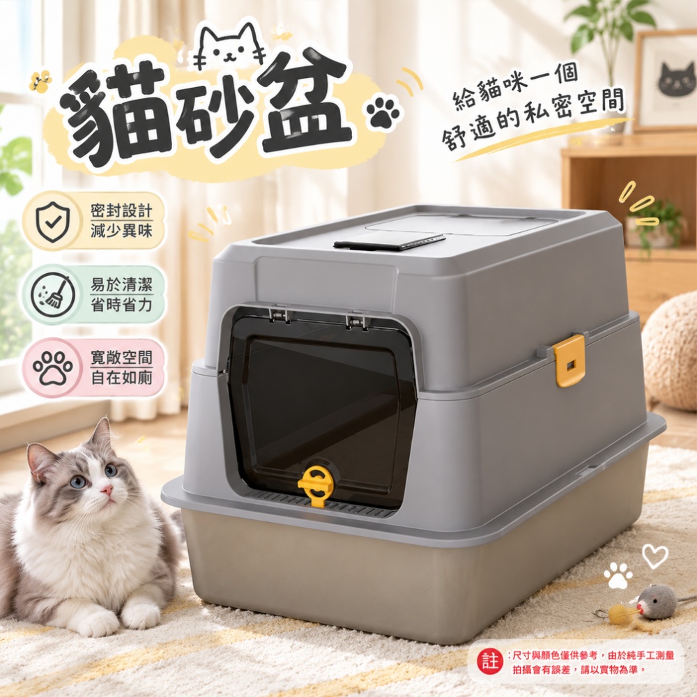 【佳美多】貓砂盆 半封閉貓砂盆 大號貓砂盆 防帶砂貓砂盆 貓廁所 星空灰 60×40×41cm 頂蓋可開