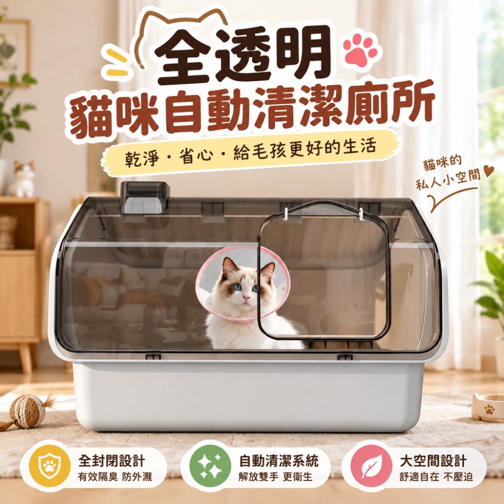 【芸白】貓砂盆 屋型貓砂盆 全封閉貓廁 小屋貓砂箱 透視門貓砂盆 大空間貓砂盆 可掀上蓋砂盆 透明門窗