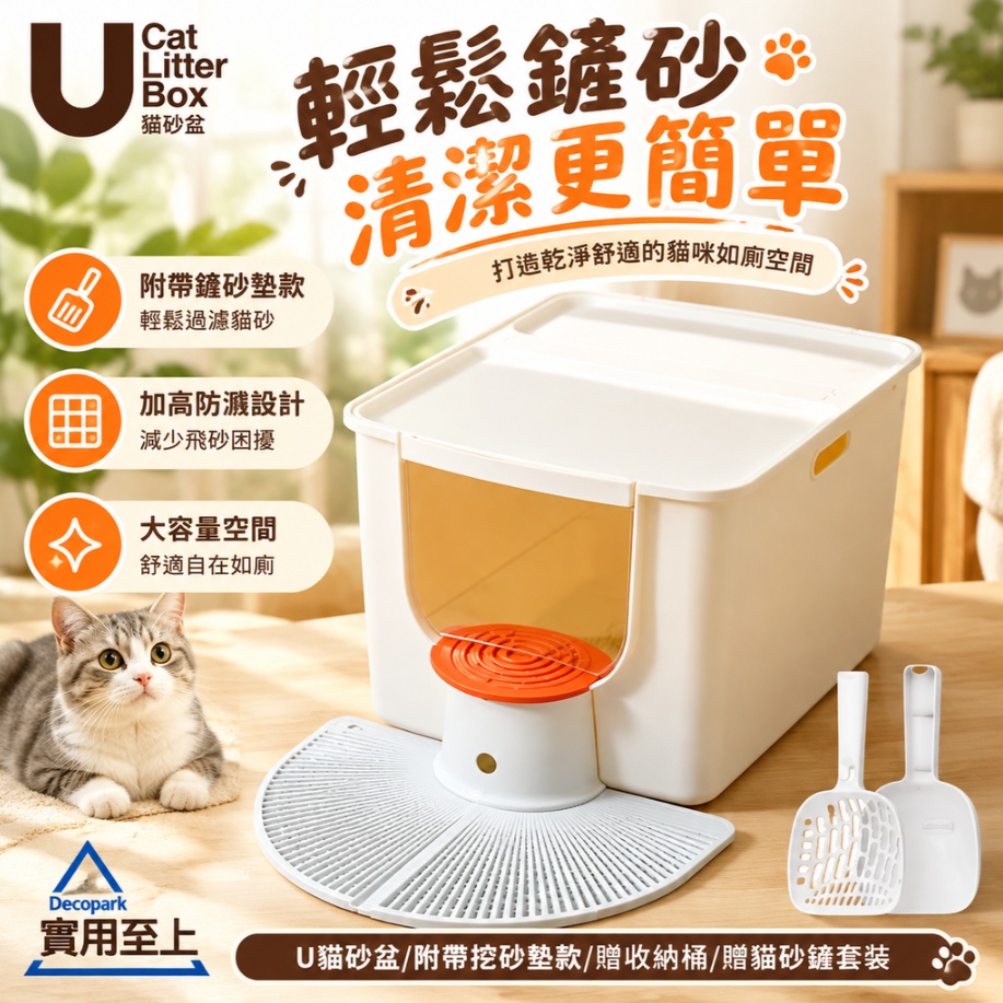 貓砂盆 U 型貓砂盆 全封閉貓砂盆 大號貓砂盆 貓廁所 控砂墊貓砂盆 帶收納桶貓砂盆 寵物貓便盆