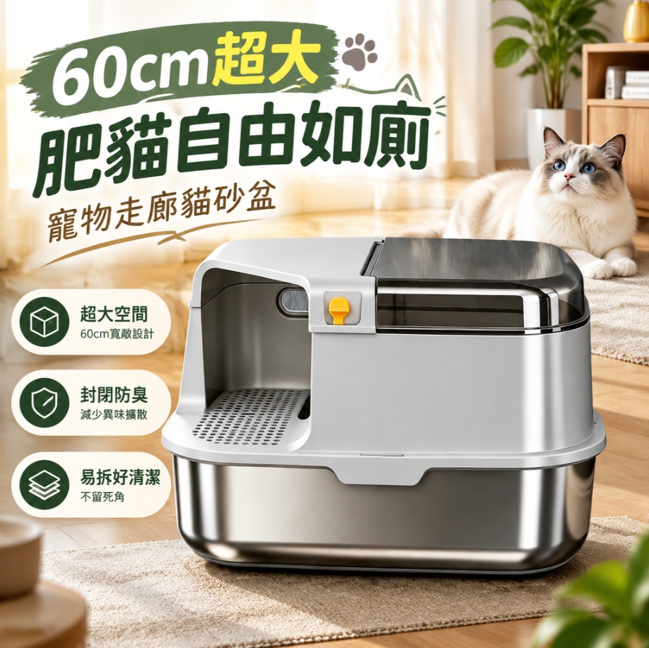 L 型走廊貓砂盆 全封閉貓砂盆 不鏽鋼底盤貓砂盆 走道漏砂貓砂盆 貓廁所 透明頂蓋貓砂盆 濾砂走道貓砂盆