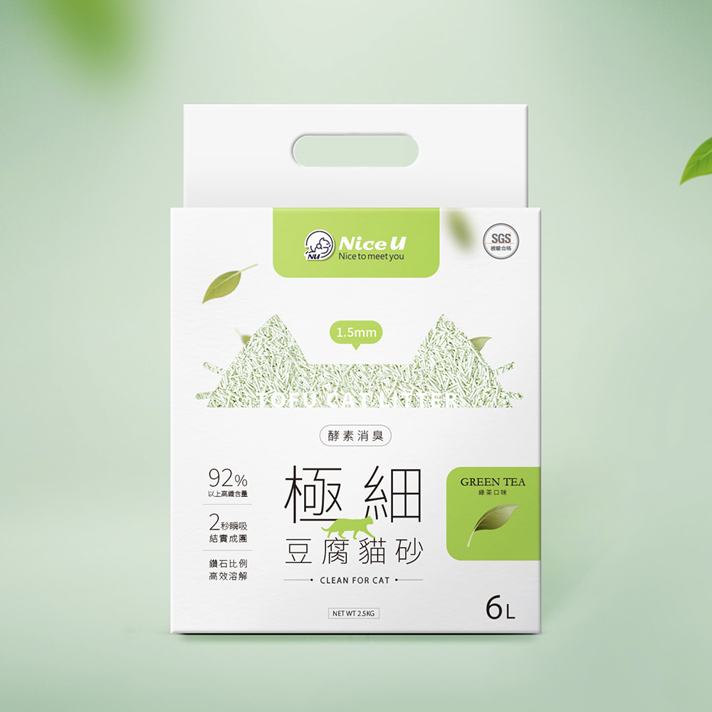 Nice U 極細1.5MM酵素消臭豆腐砂(綠茶)