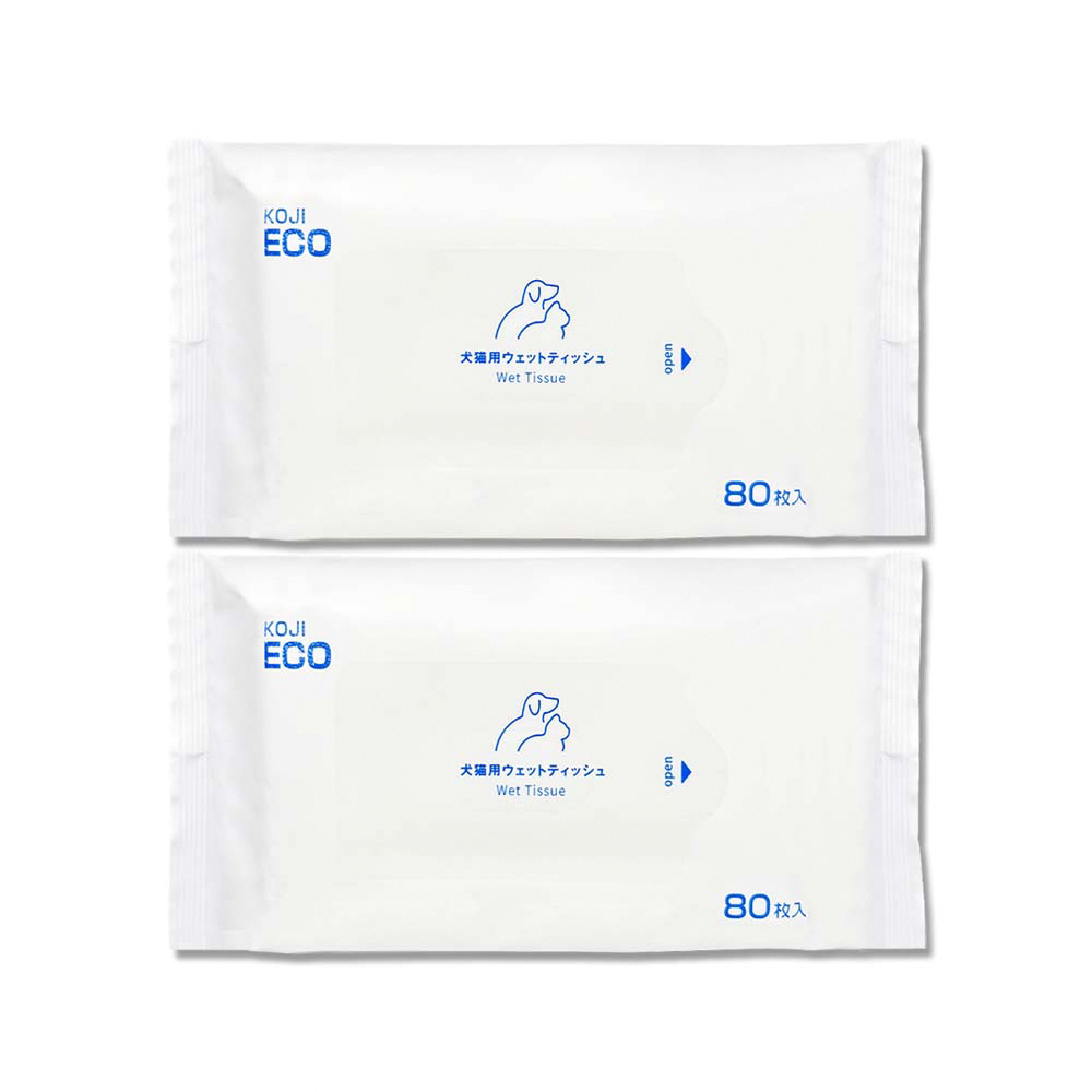 (2袋160入超值組)日本KOJI ECO咖家-寵物用Ag+銀離子清潔濕紙巾-藍標80入/袋