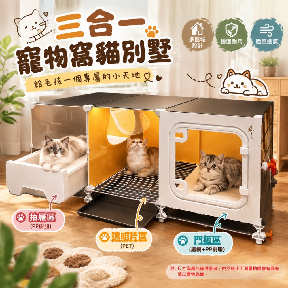 【匠造家】寵物窩 貓別墅 抽屜式貓砂盆 寵物家具 三合一寵物窩貓別墅 106*35*41cm 分區空間 清理方便
