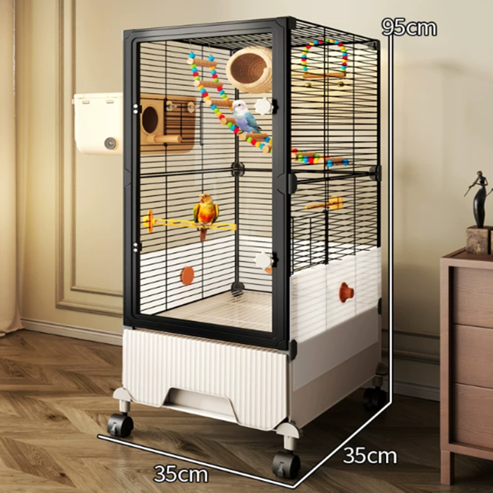 【設彩】鳥籠 35*35*95cm 單列鸚鵡籠子 鸚鵡新型大號豪華別墅(洗澡盆 自動餵食器)