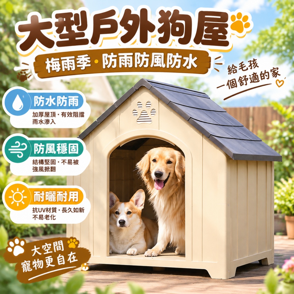 【芸白】狗屋 無鐵門狗屋 防水防曬狗窩 中型犬狗屋 庭院狗房子 塑膠寵物屋 狗狗屋 防雨狗屋 室外寵物窩