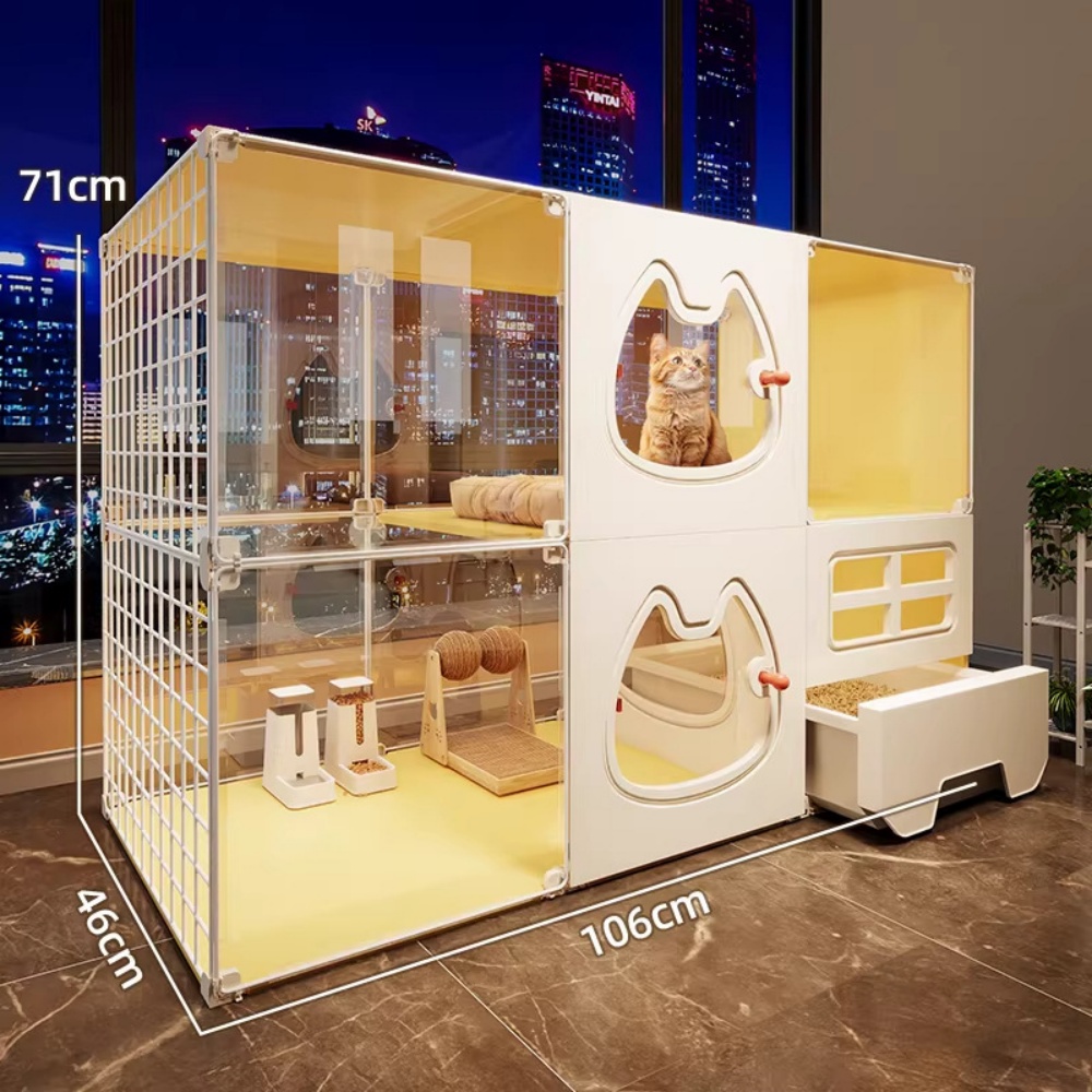【暢麥】寵物用品 貓別墅 組裝式貓別墅 壹體抽屜式貓砂盆分區貓籠 貓咪鏤空門獨立臥室休憩窩