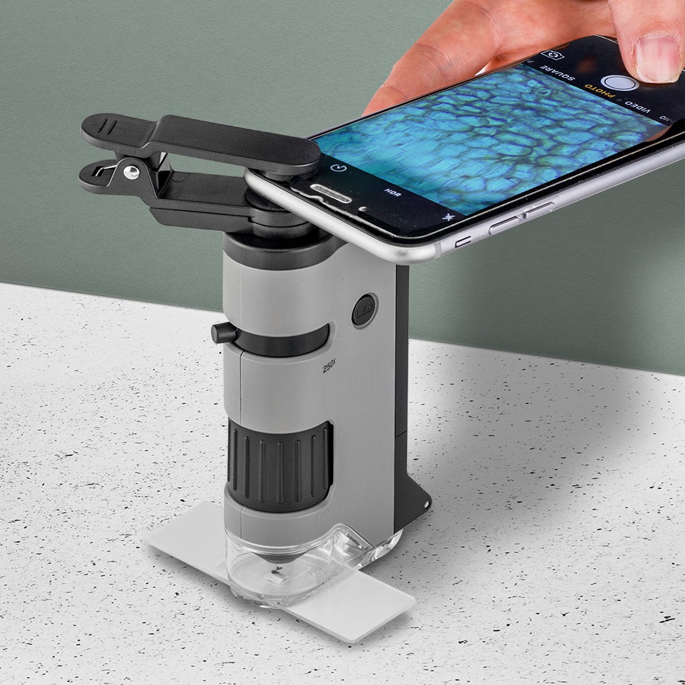 CARSON 美國 鏡頭夾+LED隨行顯微鏡(100x-250x) / 實驗觀察 微距放大 便攜顯微鏡