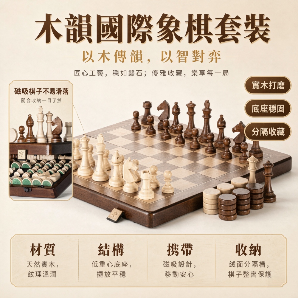 【悅購】國際象棋 磁性象棋盤 二合一西洋棋 實木高檔國際象棋套裝 比賽專用棋盤 豪華便攜