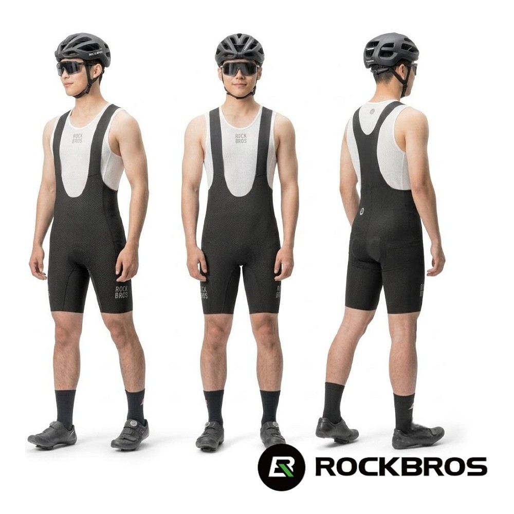 ROCKBROS 風行透氣吊帶短車褲 麒麟黑 (無縫吊帶/男車褲/吊帶車褲/中長程騎乘/單車)