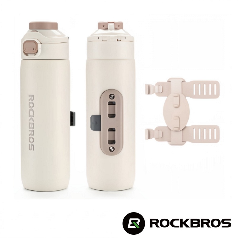 ROCKBROS 磁吸綁帶式保溫水壺 米白 550ml (保溫水壺/防塵蓋/補水/戶外/運動/單車/旅遊)