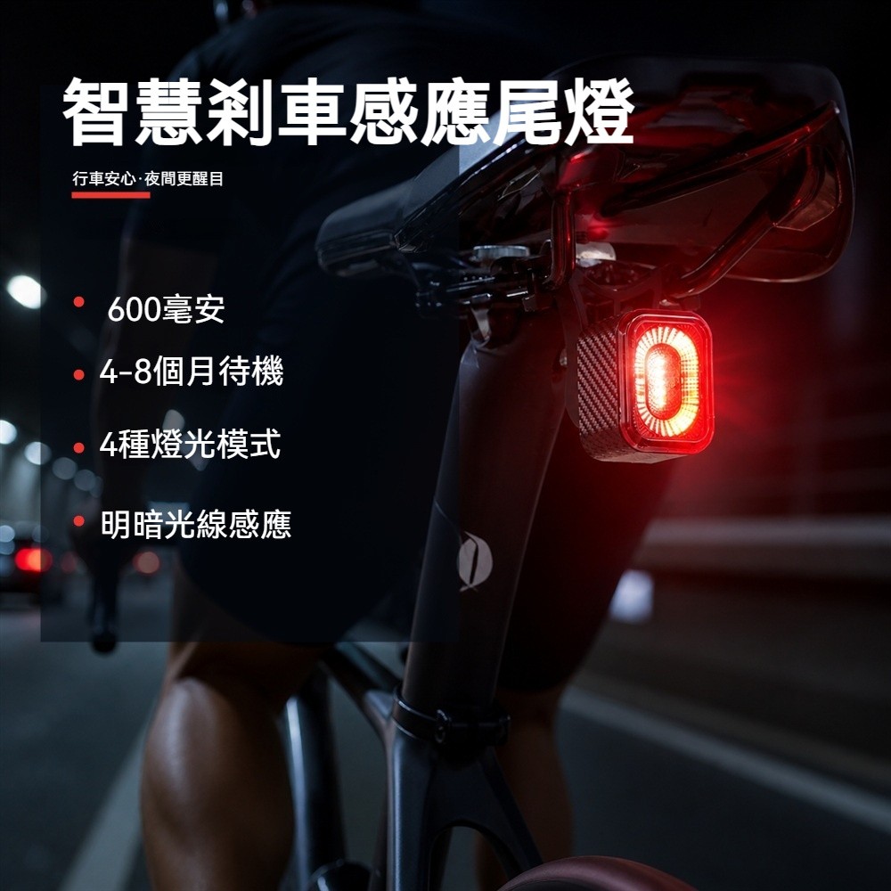 Mass 自行車尾燈 智能煞車感應單車警示燈 USB-C充電夜騎燈 附雙支架 300流明
