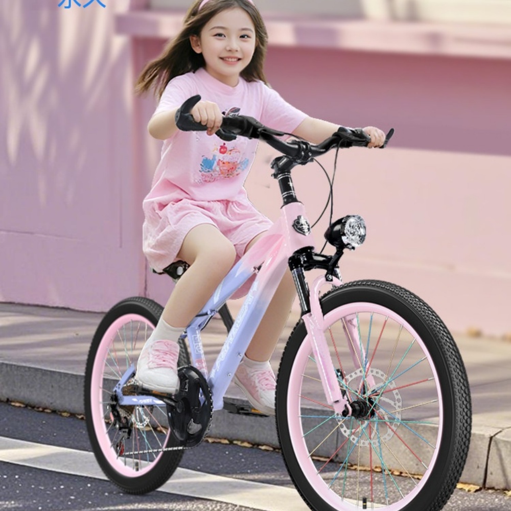 兒童自行車 6-12歲女孩 少年變速 輕便 安全雙碟刹 免安裝山地童車 兒童山地自行車 彩虹輻條車輪 18寸