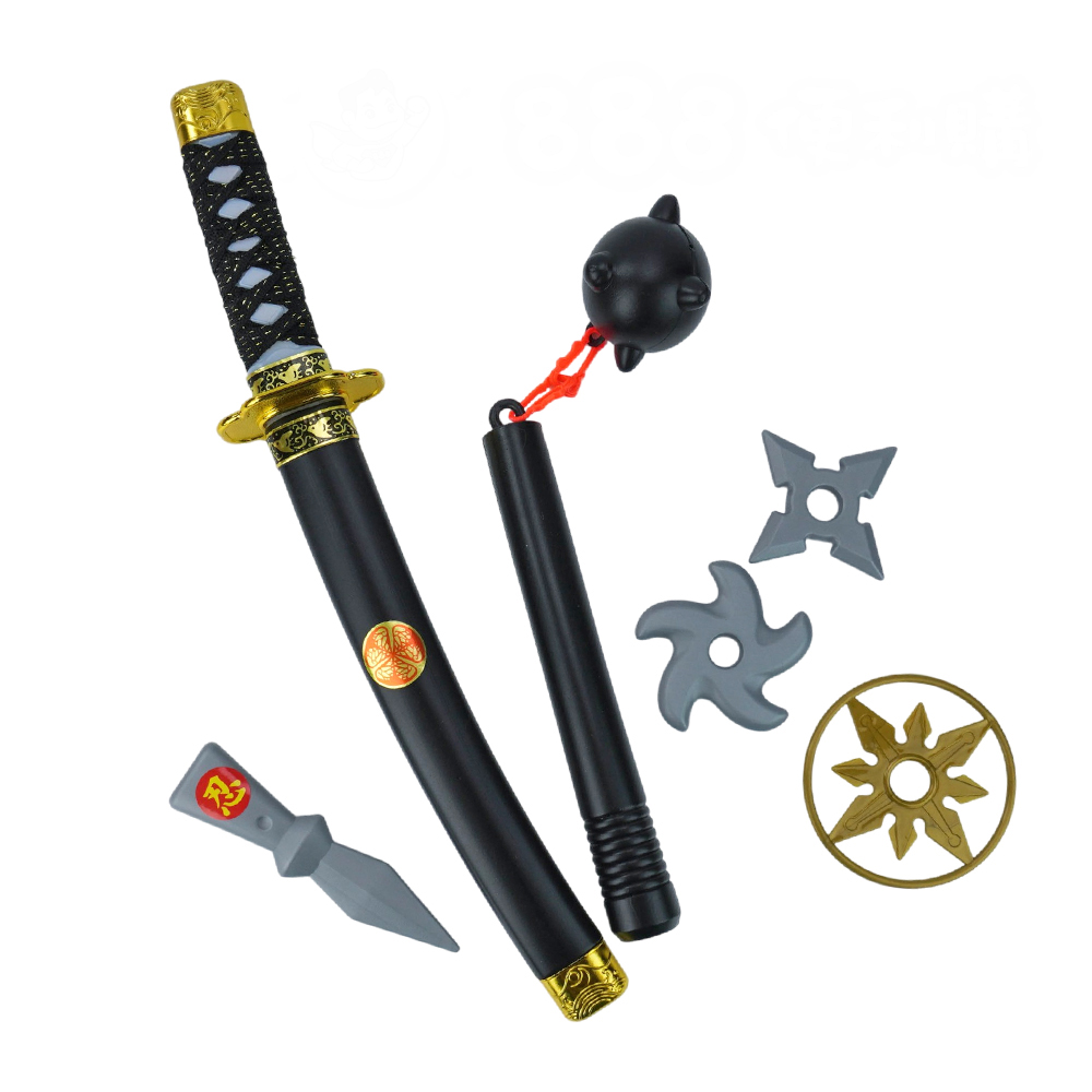 888ezgo 888便利購日版忍者短武士刀組(編織帶握把刀+流星錘+飛標)(ST