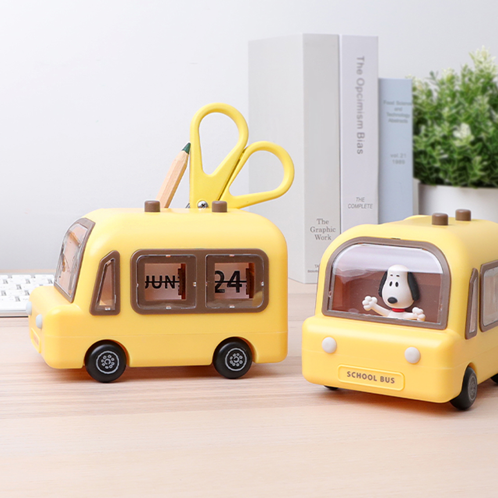SNOOPY 史努比 Peanuts史努比萬年曆造型車-Snoopy黃色校車 按壓翻頁桌曆（其他規格）