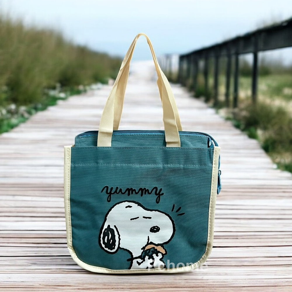 SNOOPY 史努比 【 歡樂史努比】拉鍊式保溫手提袋(便當/飲料兩用)
