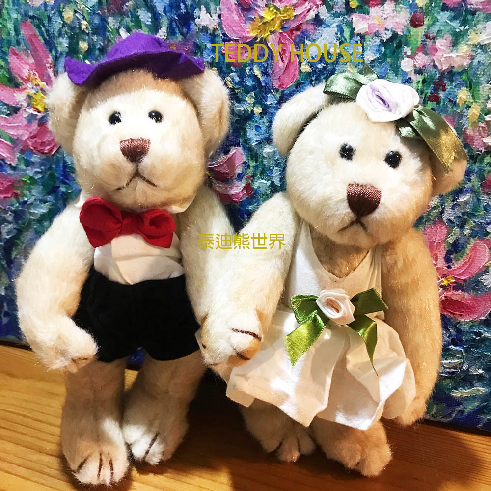 TEDDY HOUSE 泰迪熊 【TEDDY HOUSE】泰迪熊玩具玩偶公仔絨毛復古黃金亮毛凱薩王子凱倫公主泰迪熊情侶對熊(休閒)手腳可動