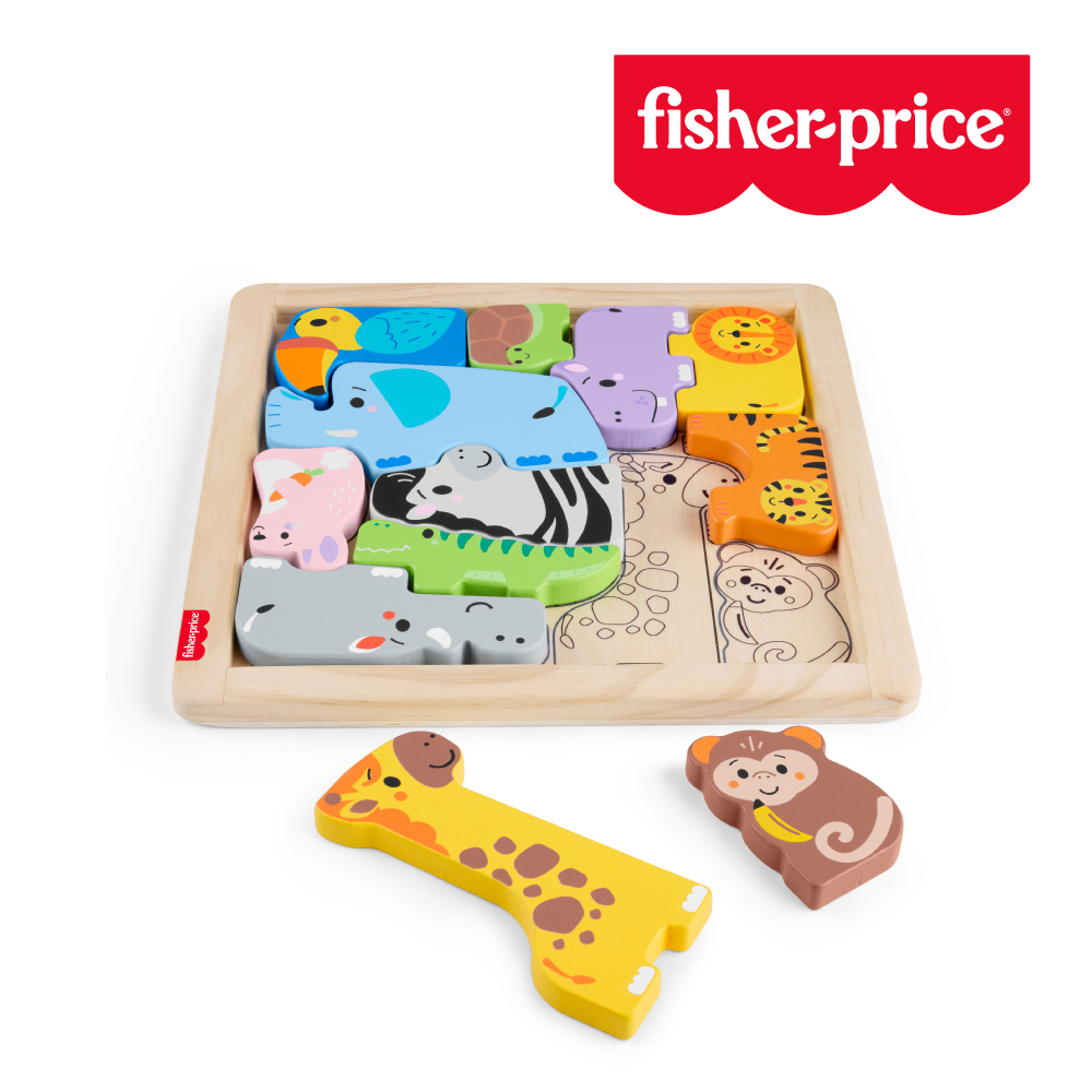 Fisher-Price 費雪牌 【奇哥】費雪 木製動物積木拼圖