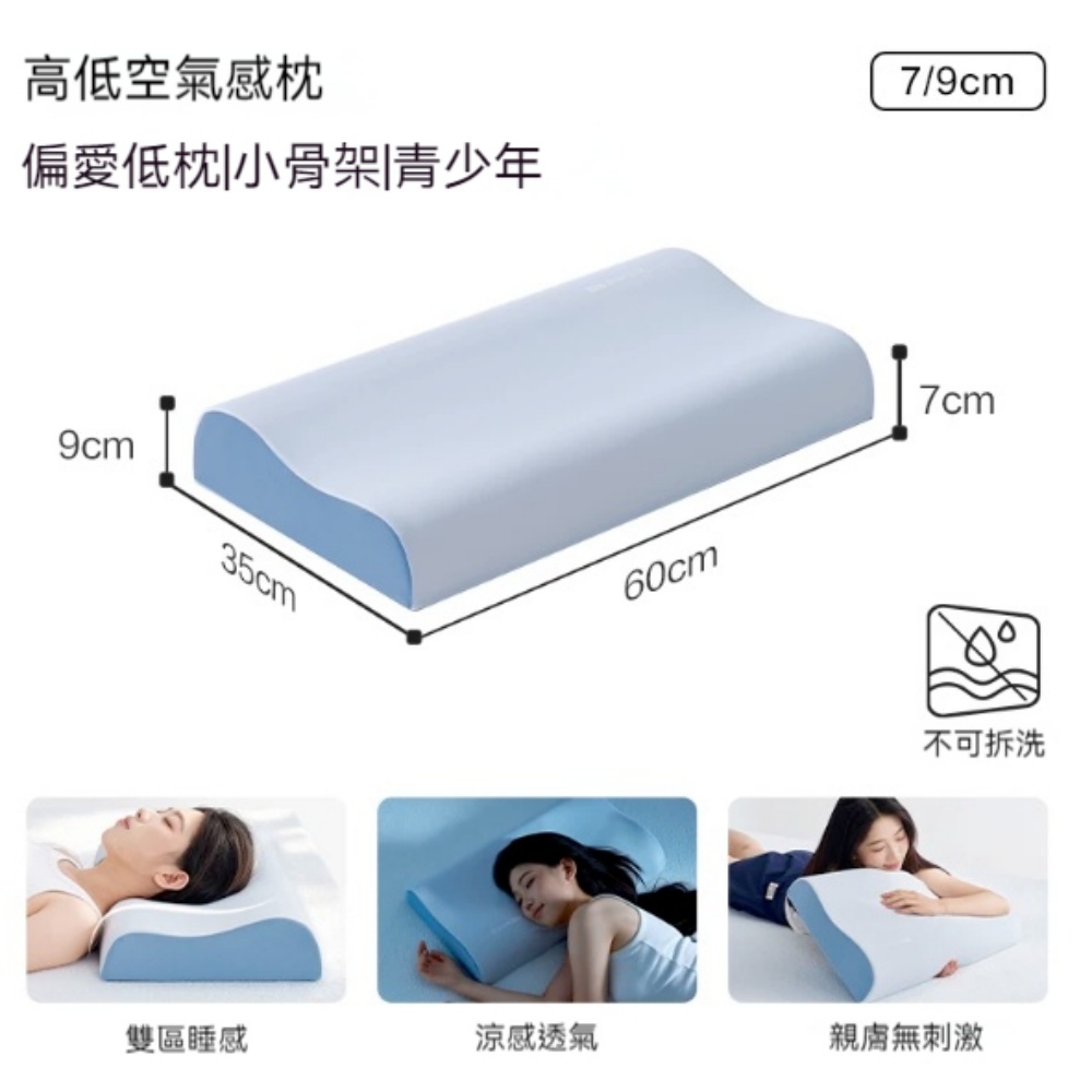意馳 YICHI 枕頭 單只裝 低枕 雙區睡感+涼感外套 枕高7-9cm 慢回彈記憶棉枕 成人護頸椎 家用 舒適枕芯