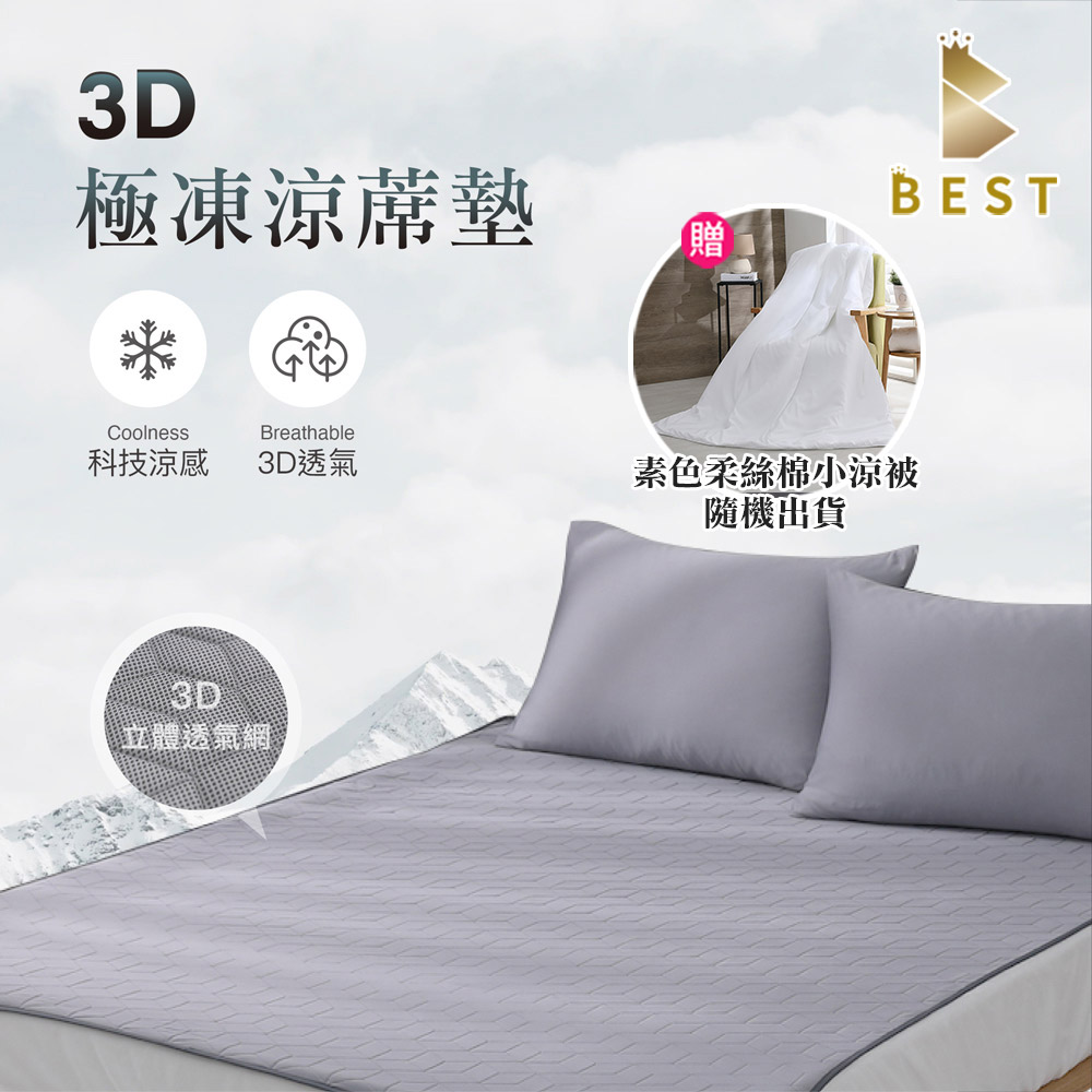 BEST 貝思特 3D極凍涼蓆墊 加大6尺 兩色任選 獨家贈素色柔絲綿小涼被 (隨機出貨)